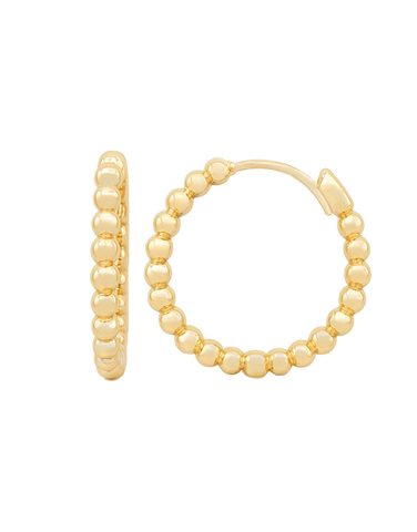 Gold Earrings - 10ct Yellow Gold 15MM Round Bead Hoop Earrings - 790398