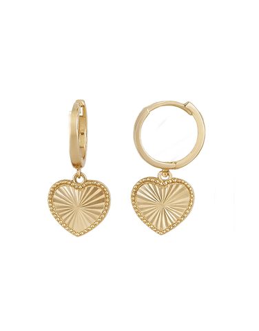 Gold Earrings - 10ct Yellow Gold Heart Drop Earrings - 790404