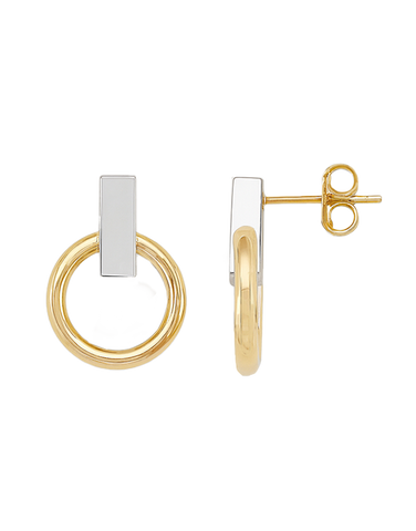 Gold Earrings - 10ct Two Tone Circle Stud Earrings - 790409