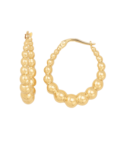 Gold Earrings - 10ct Yellow Gold Round Graduated Bead Hoop Earrings - 790413