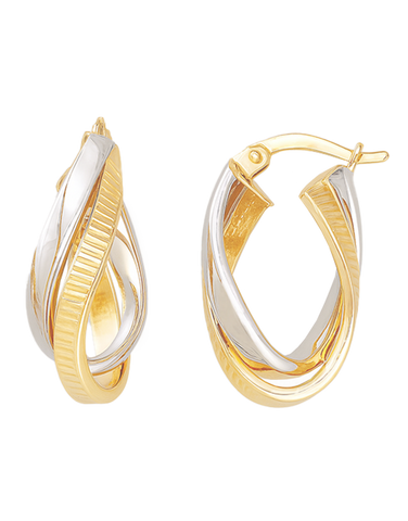 Gold Earrings - 10ct Two Tone Twist Hoop Earrings - 790424
