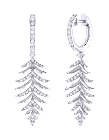 Diamond Earrings  - 14ct White Gold Diamond Hoop Drop Earrings - 790588