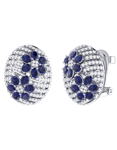 Sapphire Earrings - 14ct White Gold Natural Sapphires and Diamond Stud Earrings - 790589