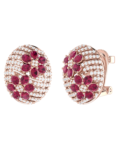 Ruby Earrings - 14ct Rose Gold Natural Ruby and Diamond Stud Earrings - 790596