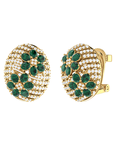 Emerald Earrings - 14ct Yellow Gold Natural Emerald and Diamond Stud Earrings - 790597