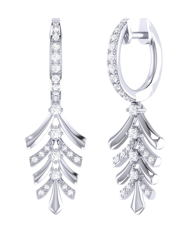 Diamond Earrings - 10ct White Gold Diamond Hoop Drop Earrings - 790660