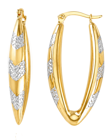 Gold Hoop Earrings - 10ct Two Tone Gold Oval Diamond Cut Hoop Earrings - 791427