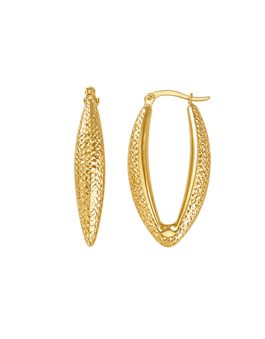 Gold Hoop Earrings - 10ct Yellow Gold Oval Diamond Cut Hoop Earrings - 791428