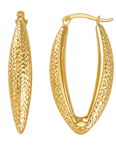 Gold Hoop Earrings - 10ct Yellow Gold Oval Diamond Cut Hoop Earrings - 791428