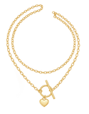 Gold Necklace - 10ct Yellow Gold 45cm T Bar Toggle Necklet with Heart - 791435