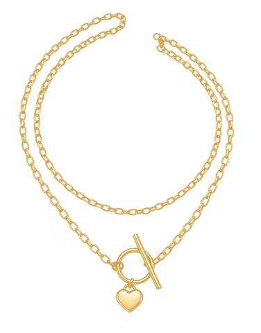 Gold Necklace - 10ct Yellow Gold 45cm T Bar Toggle Necklet with Heart - 791435