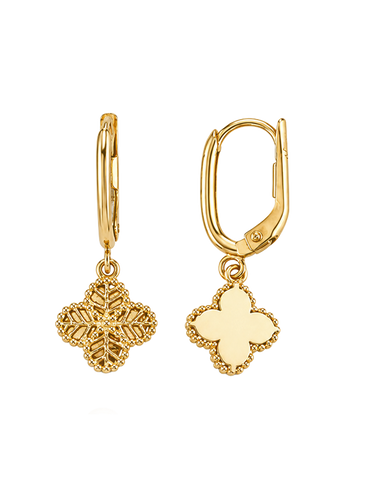 Gold Earrings - 10ct Yellow Gold Drop Earrings with Clovers - 791438