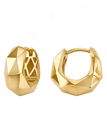 Gold Earrings - 10ct Yellow Gold Faceted Huggie Earrings - 791440
