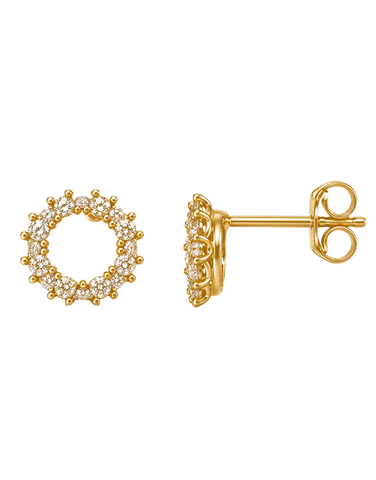 Gold Earrings - 10ct Two Tone Gold Diamond Cut Circle Stud Earrings - 791443