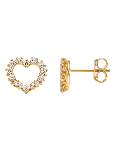 Gold Earrings - 10ct Two Tone Gold Heart Diamond Cut Stud Earrings - 791444