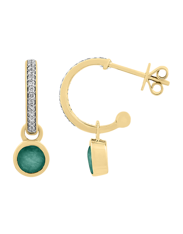 Emerald Earrings - 10ct Yellow Gold Emerald & Diamond Earrings - 786270