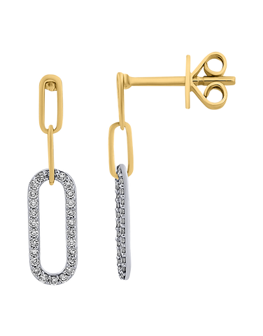 Diamond Earrings - 10ct Yellow Gold Diamond Set Paperclip Drop Earrings - 786301