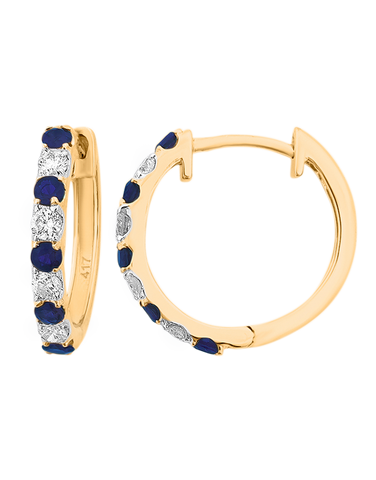 Sapphire Earrings - 10ct Yellow Gold Blue Sapphire & Diamond Hoop Earrings - 786277