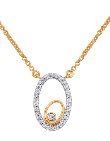 Diamond Pendant - 10ct Yellow Gold Diamond Set Oval Pendant With 45cm Chain - 786219