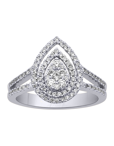Diamond Ring - 10ct White Gold Diamond Set Pear Shape Dress Ring - 784074