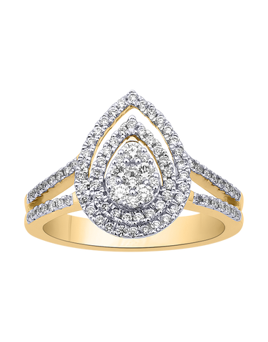 Diamond Ring - 10ct Yellow Gold Diamond Set Pear Shape Dress Ring - 784073