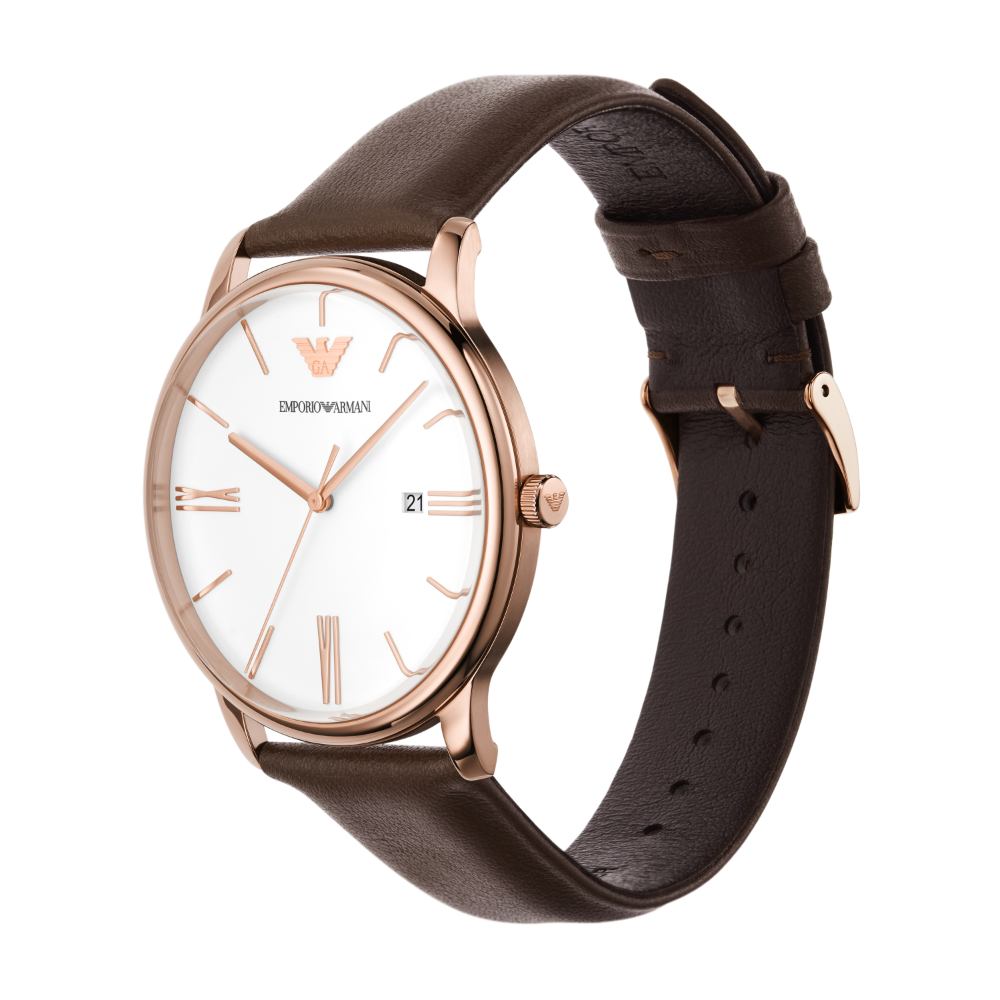 Emporio Armani Three Hand Date Brown Leather Watch AR11572 78775