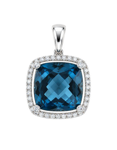 Blue Topaz Pendant - 14ct White Gold London Blue Topaz and Diamond Pendant - 786933