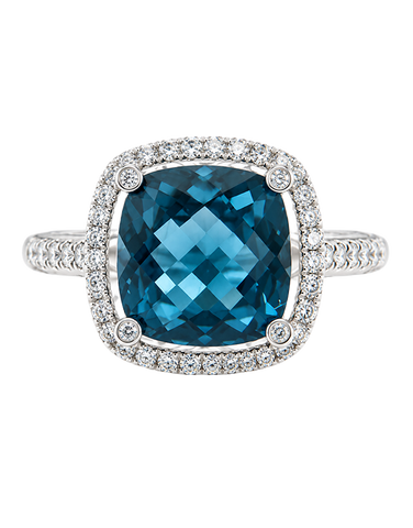 Blue Topaz Ring - 14ct White Gold London Blue Topaz and Diamond Ring- 786913