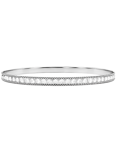 Silver Bangle - Sterling Silver 4mm Milled Edge Faceted Centre Bangle - 791358