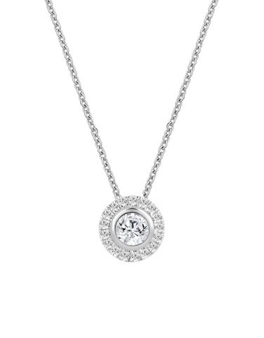 Diamond Pendant - 0.70ct Halo Solitaire Lab Grown Diamond Pendant in 14ct White Gold - 788226