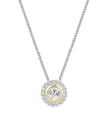 Diamond Pendant - 0.70ct Halo Solitaire Lab Grown Diamond Pendant in 14ct Yellow & White Gold - 788227