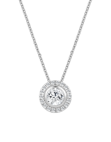 Diamond Pendant - 1.25ct Halo Solitaire Lab Grown Diamond Pendant in 14ct White Gold - 788247