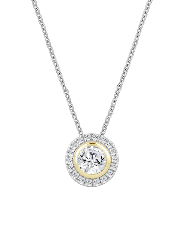 Diamond Pendant - 1.25ct Halo Solitaire Lab Grown Diamond Pendant in 14ct Yellow & White Gold - 788229