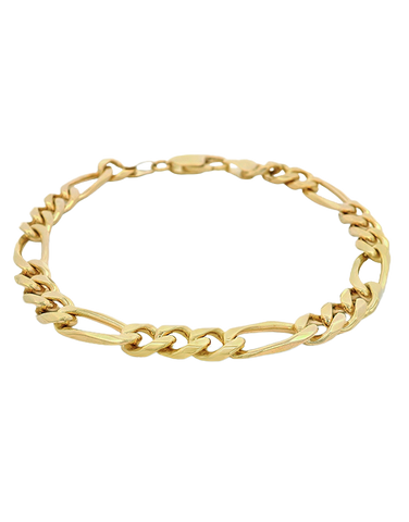 Gold Bracelet- 10ct Yellow Gold 3-1 Figaro 21.5cm Bracelet- 784602