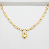 Gold Chain - 10ct Yellow Gold 47.7cm Paper Clip Chain with Heart - 790407