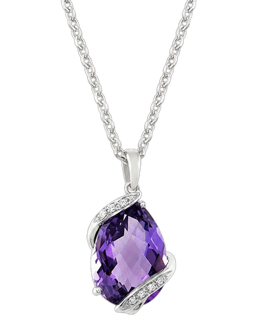 Amethyst Pendant - 14ct White Gold Amethyst and Diamond Pendant - 786948
