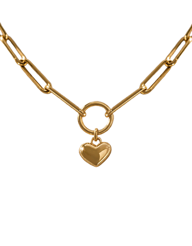 Gold Chain - 10ct Yellow Gold 47.7cm Paper Clip Chain with Heart - 790407