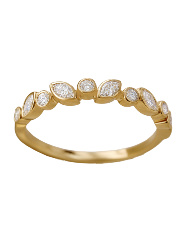 10ct Yellow Gold Marquise & Round Brilliant Cut Diamond Band - 787981