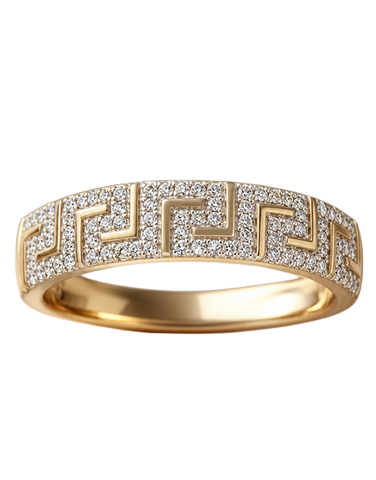 Diamond Ring - 10ct Yellow Gold Diamond Set Greek Pattern Ring - 788039