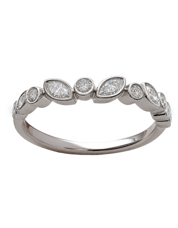10ct White Gold Marquise & Round Brilliant Cut Diamond Band - 787994