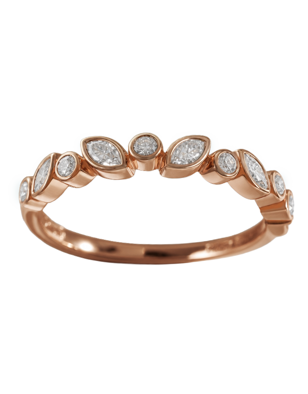 10ct Rose Gold Marquise & Round Brilliant Cut Diamond Band - 787995
