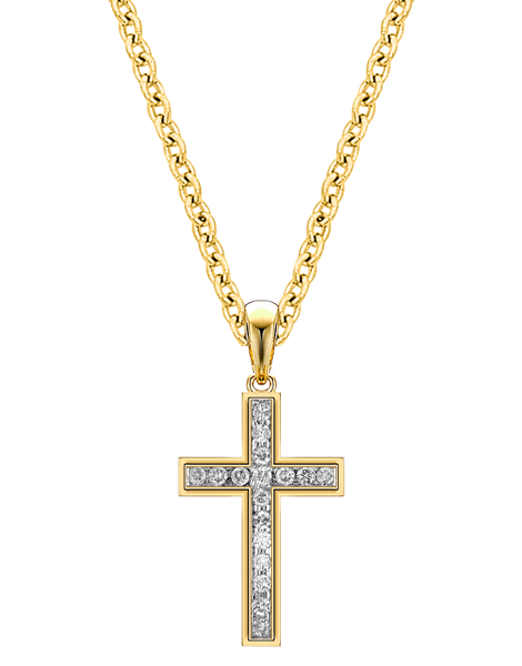 Diamond Pendant - 10ct Yellow Gold Diamond Channel Set Cross Pendant