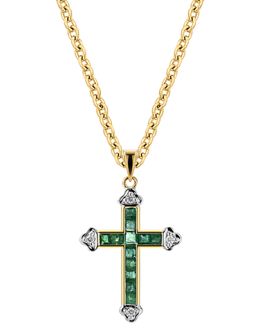 Emerald Pendant - 10ct Yellow Gold Emerald & Diamond Set Cross Pendant - 784569