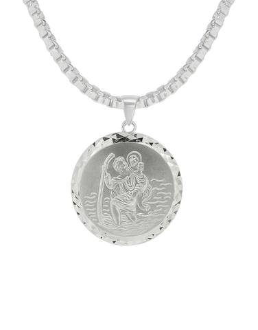 Gold Pendant- 10ct White Gold St Christopher Medal- 785208