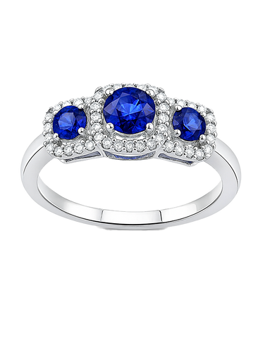 Sapphire Ring - 10ct White Gold Sapphire & Diamond Ring - 787991