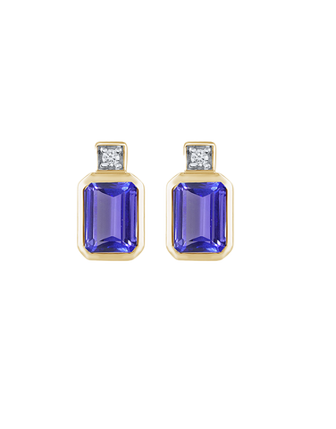 Tanzanite Earrings - 10ct Yellow Gold Tanzanite and Diamond Stud Earrings - 788539