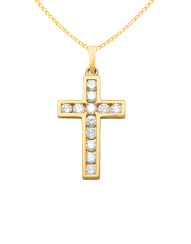 Diamond Pendant - 10ct Yellow Gold Diamond Set Cross Pendant-784377
