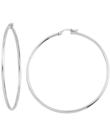 Gold Earrings - 10ct White Gold Round Hoop Earrings - 784873