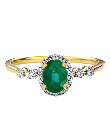 Emerald Ring - 10ct Yellow Gold Emerald & Diamond Cluster Ring - 784586