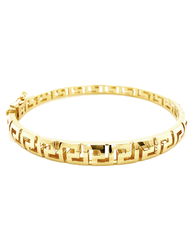 10ct Yellow Gold Greek Key Hinged Bangle- 789272